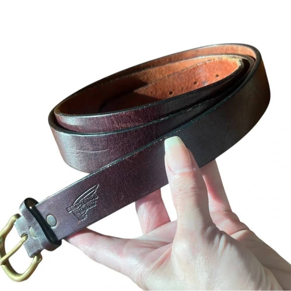 Redwing Shoe Co. Classic Cherry Brown Leather Belt with Brass Buckle Size 48